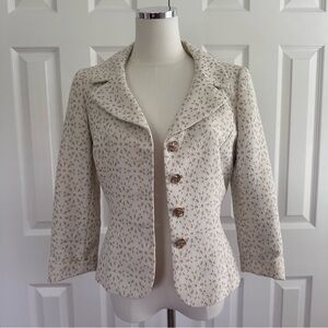 Tahari Tan Navy Tailored Business taupe Off White Cut Outs Blazer Slim Fit Size4